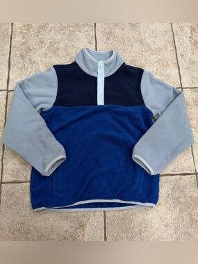 Hanna Andersson Boys 10 Blue Color block Fleece 1/4 Button Pull Over
